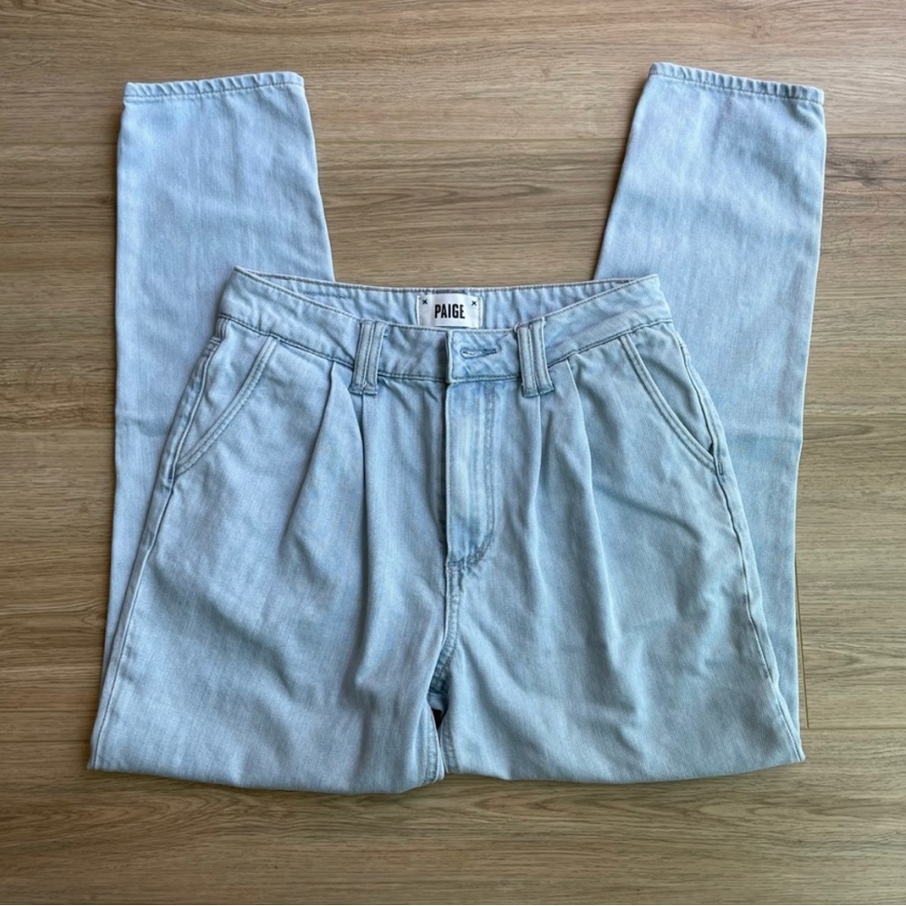 Paige light wash pleated trouser denim jeans mom retro pegged jeans 25